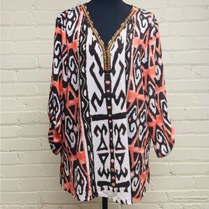 CHICO’S Women's Multicolor Island-inspired Tunic with beads, Size 3 (XL)